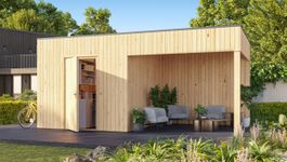 Grandiwood hölzernes Gartenhaus mit Überdachung Foto von Grandiwood hölzernes Gartenhaus mit Überdachung