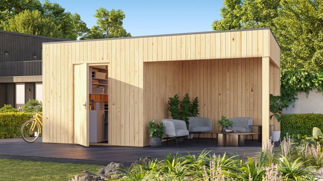 Grandiwood houten tuinhuis met overkapping