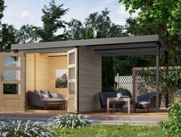 Foto van Karibu 12341 Jupiter 2 tuinhuis met overkapping - watergrijs|grijsaluminium