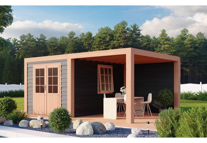 WoodAcademy Gartenhaus mit Überdachung Sapphire Excellent nero 780x400 cm Foto von WoodAcademy Gartenhaus mit Überdachung Sapphire Excellent nero 780x400 cm