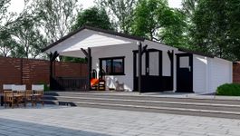 Interflex Blockhütte mit Terrasse 5x4+3 Z - gestrichen Foto von Interflex Blockhütte mit Terrasse 5x4+3 Z - gestrichen