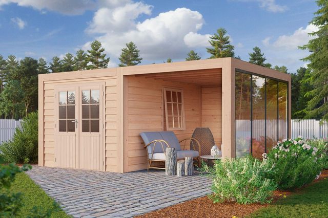 Foto der WoodAcademy Gartenhaus mit Terrasse Seleniet Excellent 600x300 cm