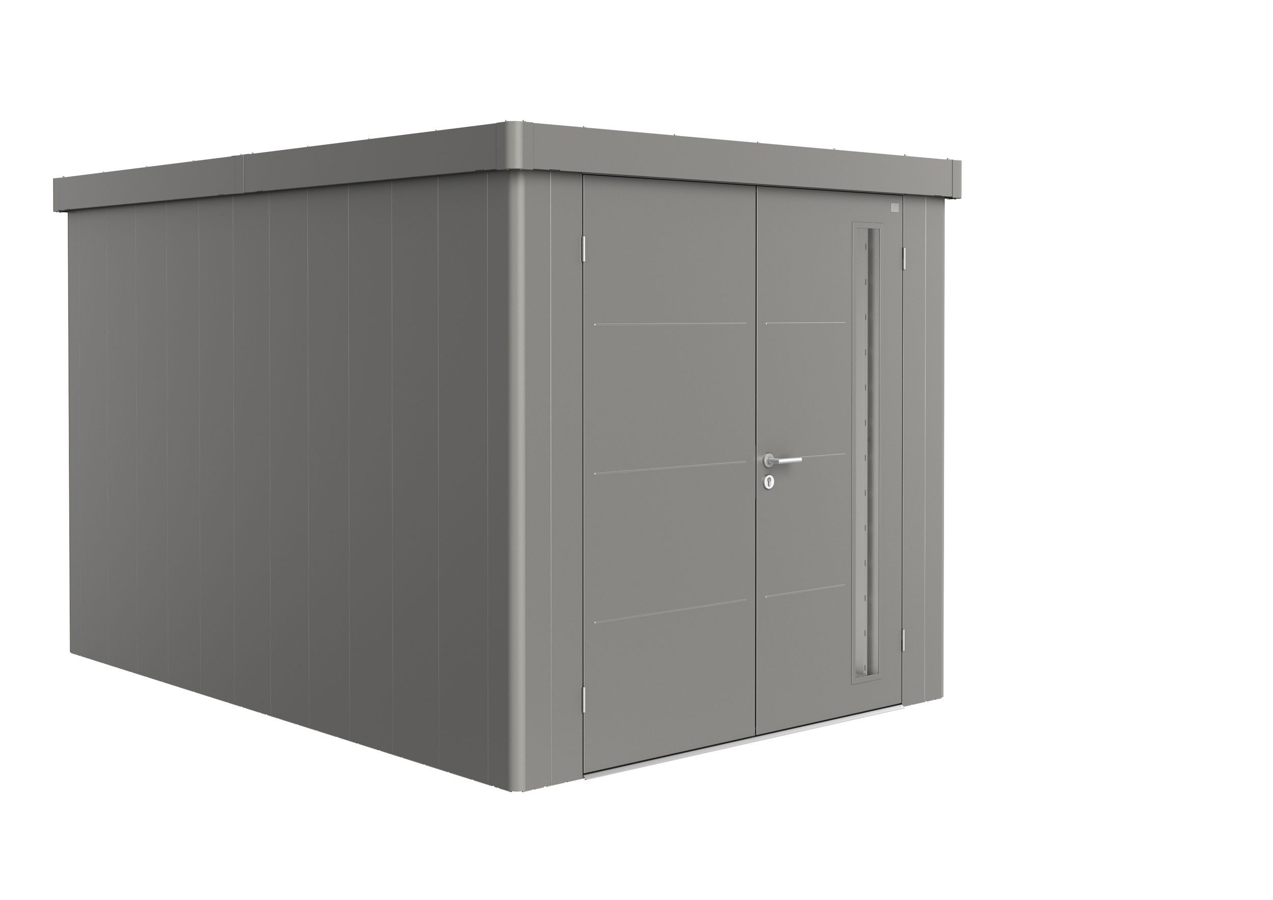 Foto van Biohort Neo 4B metalen tuinhuis kwartsgrijs-metallic dubbele deur