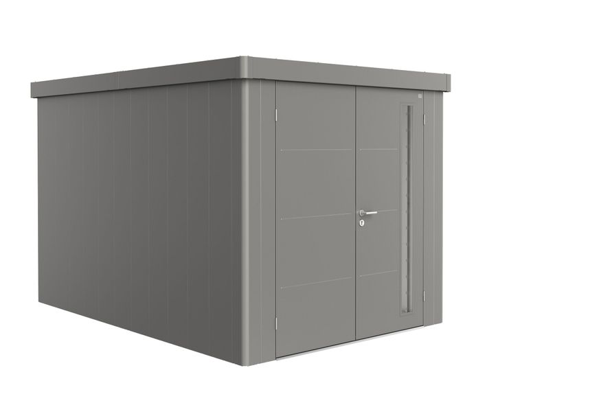 Biohort Neo 4B metalen tuinhuis kwartsgrijs-metallic dubbele deur Foto van Biohort Neo 4B metalen tuinhuis kwartsgrijs-metallic dubbele deur