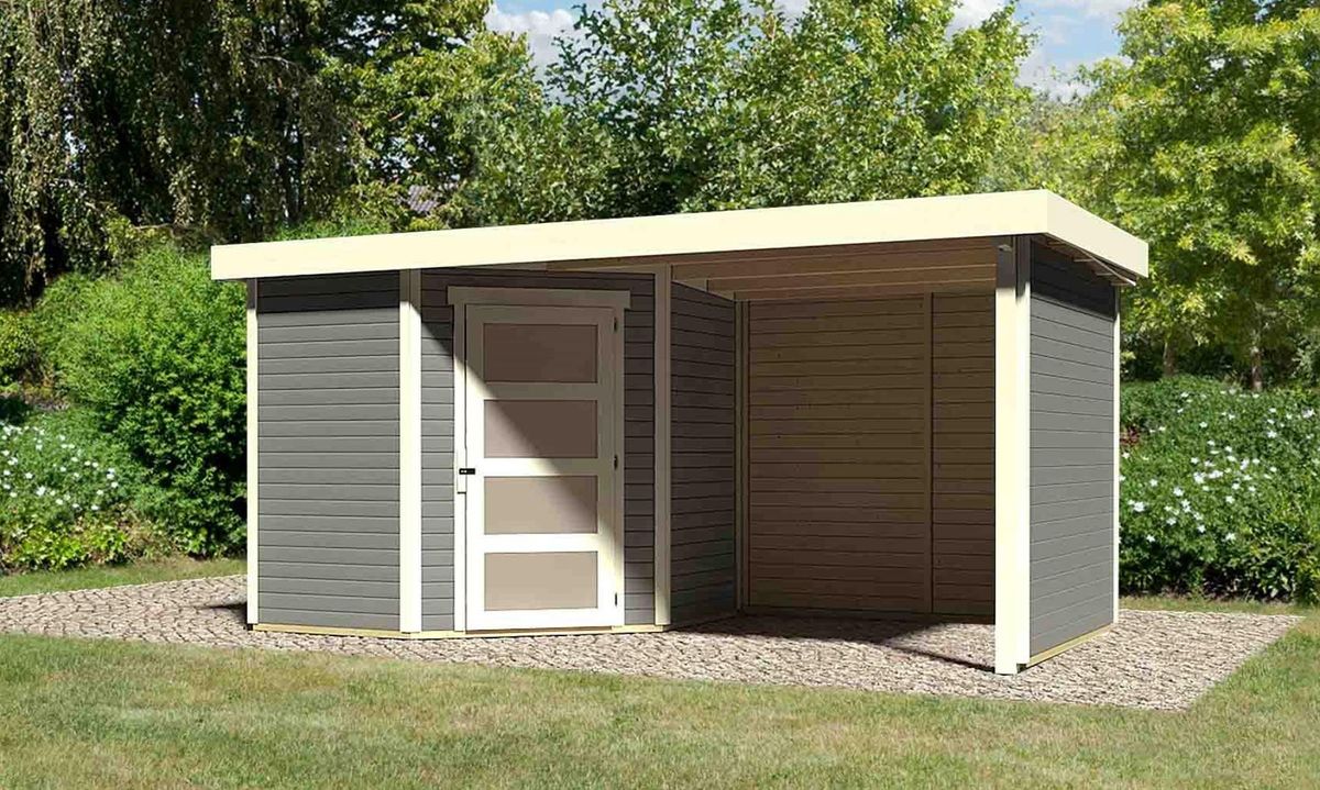 Karibu 77741 Schwandorf 3 tuinhuis met overkapping - terragrijs