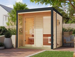 Karibu 260 Ares 2 buitensauna - vuren|antraciet Foto van Karibu 260 Ares 2 buitensauna - vuren|antraciet