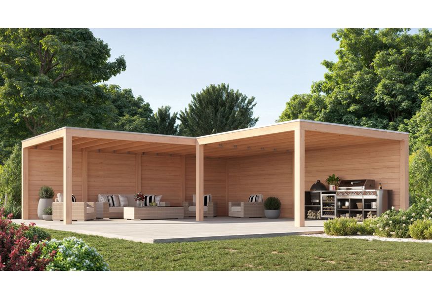 WoodAcademy Douglas overkapping L-model Moonstone Essential 680x300+400x400 Foto van WoodAcademy Douglas overkapping L-model Moonstone Essential 680x300+400x400