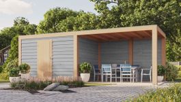 WoodAcademy tuinhuis met overkapping Nefriet Excellent grigio Foto van