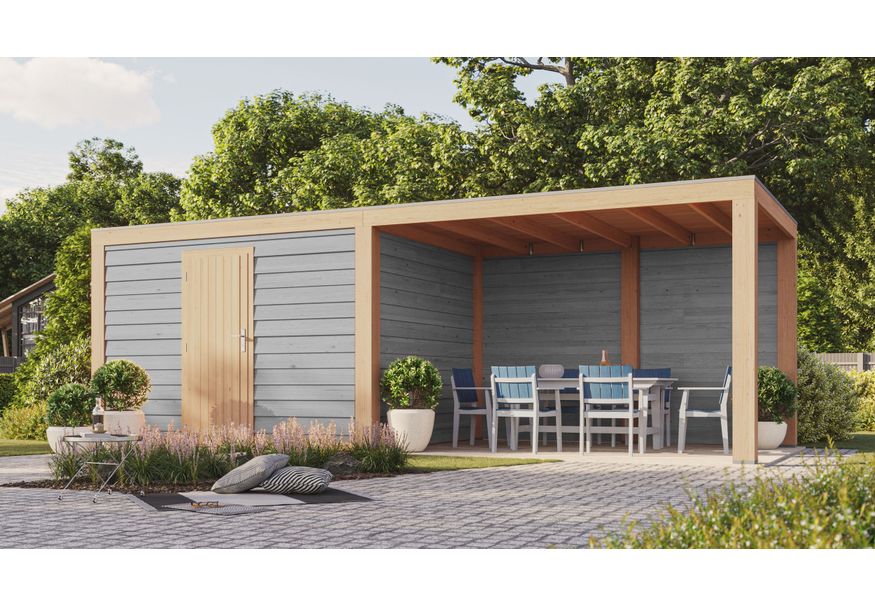 WoodAcademy Gartenhaus mit Überdachung Nefriet Excellent grigio 780x400 cm Foto von WoodAcademy Gartenhaus mit Überdachung Nefriet Excellent grigio 780x400 cm