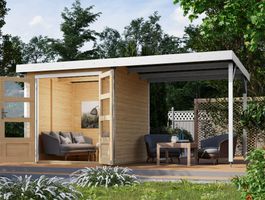 Foto van Karibu 93422 Jupiter 2 tuinhuis met overkapping - vuren|wit