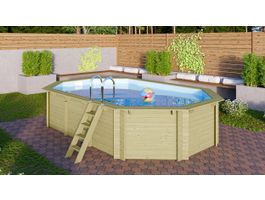 Foto van Karibu houten zwembad 4A met blauwe liner + skimmer