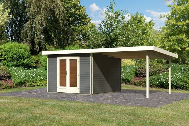 Karibu 31465 tuinhuis met overkapping Radeburg 1 - terragrijs
