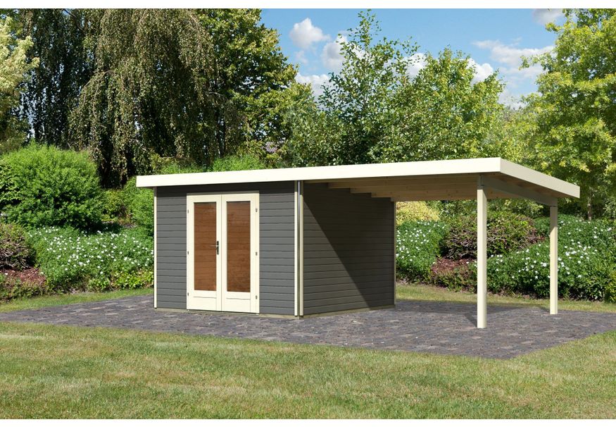 Karibu Radeburg 1 tuinhuis met overkapping 330 cm - terragrijs (31465) Foto van Karibu Radeburg 1 tuinhuis met overkapping 330 cm - terragrijs (31465)