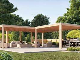 WoodAcademy Douglas overkapping L-model Ruby Essential Foto van WoodAcademy Douglas overkapping L-model Ruby Essential