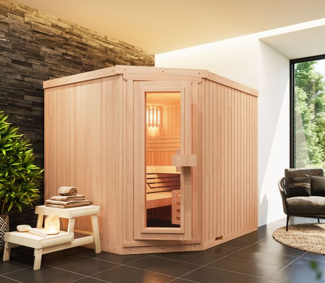 Foto der Azalp Elementare Ecksauna Classic 135x237 cm, Erle