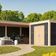 WoodAcademy tuinhuis met overkapping L-model Nefriet Essential Nero 680x300+300x300
