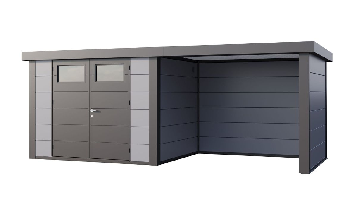 Telluria Classico 3024 metalen tuinhuis met overkapping rechts