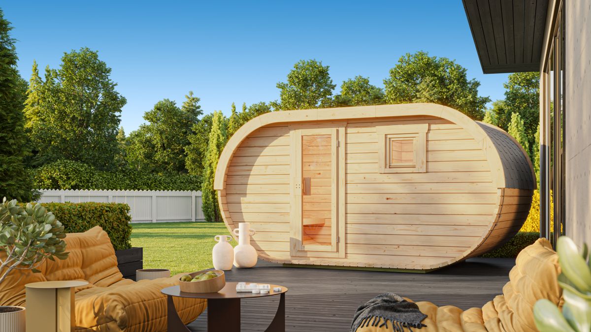 Ilogreen barrelsauna Ovaal 402x240 cm - met voorruimte