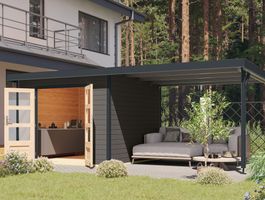 Foto van Karibu 97911 Pluto 6 tuinhuis met overkapping - terragrijs|antraciet