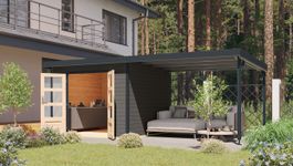 Karibu 97911 Pluto 6 tuinhuis met overkapping - terragrijs|antraciet Foto van Karibu 97911 Pluto 6 tuinhuis met overkapping - terragrijs|antraciet