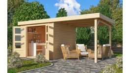 Karibu 77736 Askola 5 tuinhuis met overkapping Foto van Karibu 77736 Askola 5 tuinhuis met overkapping