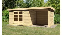 Karibu 77735 Askola 5 tuinhuis met overkapping Foto van Karibu 77735 Askola 5 tuinhuis met overkapping