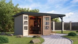 Karibu 12383 Jupiter 3.5 tuinhuis met overkapping - watergrijs|antraciet Foto van