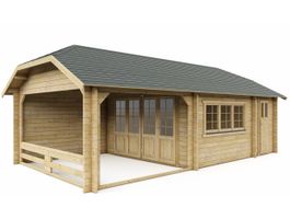 Interflex Blockhütte Krüppelwalmdach W4x3+3A - Imprägniert Foto von Interflex Blockhütte Krüppelwalmdach W4x3+3A - Imprägniert