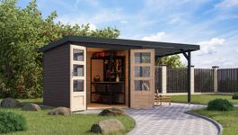 Karibu 12376 Jupiter 3.5 tuinhuis met overkapping - terragrijs|antraciet Foto van