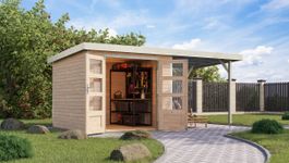 Foto van Karibu 12371 Jupiter 3.5 tuinhuis met overkapping - vuren|wit