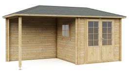 Interflex blokhut met overkapping 2525 Z - geïmpregneerd Foto van Interflex blokhut met overkapping 2525 Z - geïmpregneerd