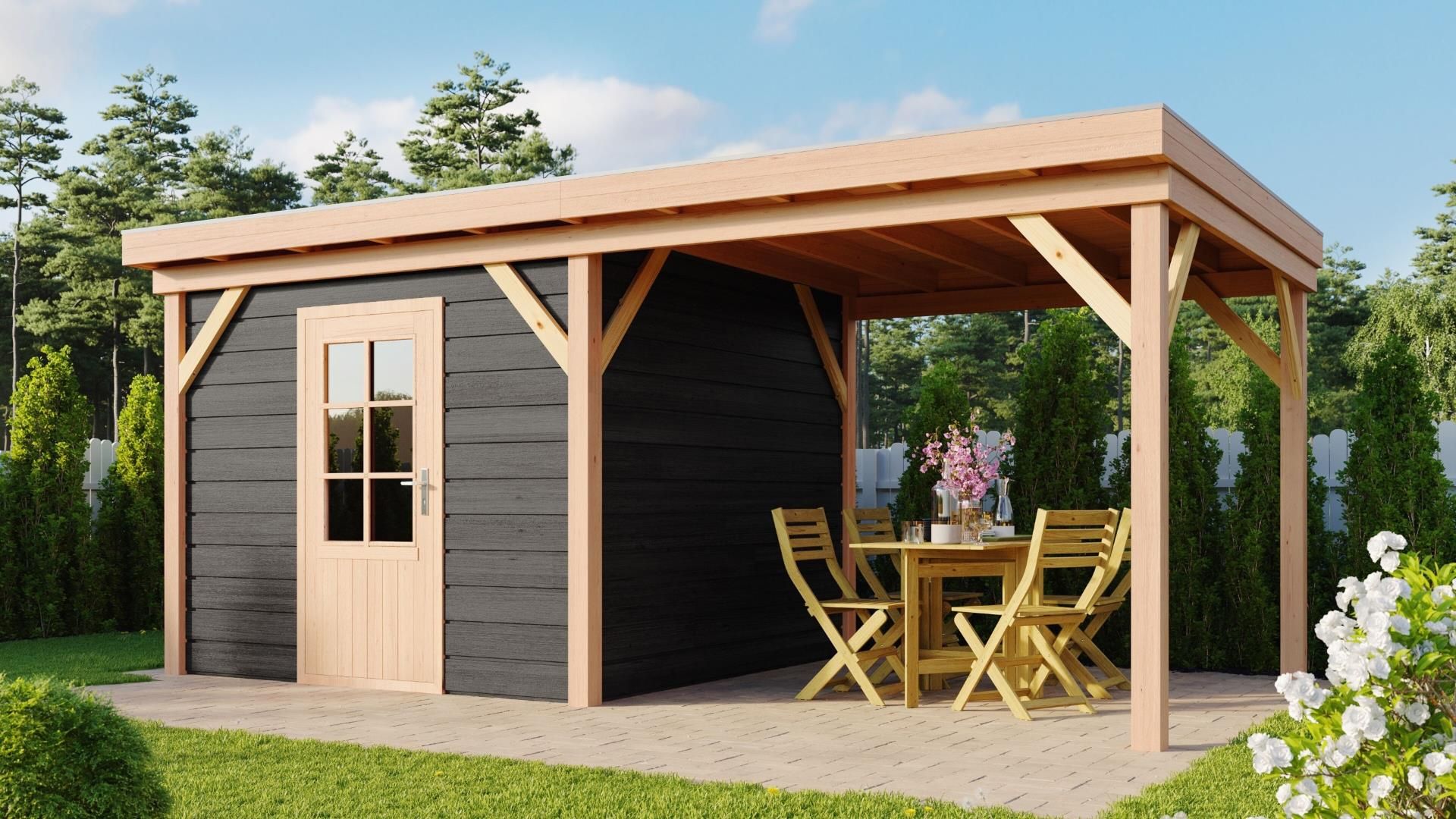 Foto van WoodAcademy tuinhuis met overkapping Prince nero