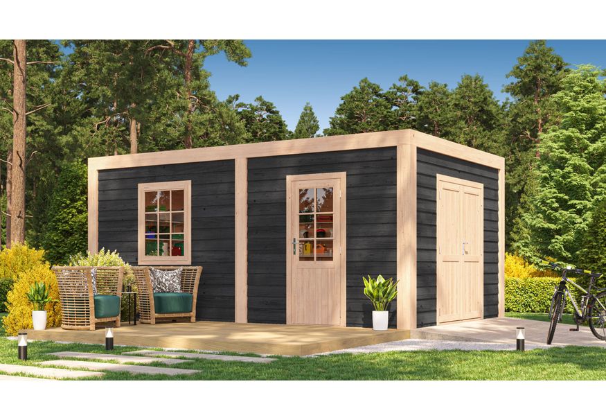 WoodAcademy houten tuinhuis Garnet Excellent nero 780x400 cm Foto van WoodAcademy houten tuinhuis Garnet Excellent nero 780x400 cm