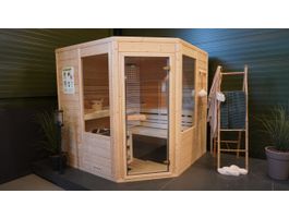 Foto van Azalp massieve hoeksauna Eva Optic 200x200 cm - Showroom Model