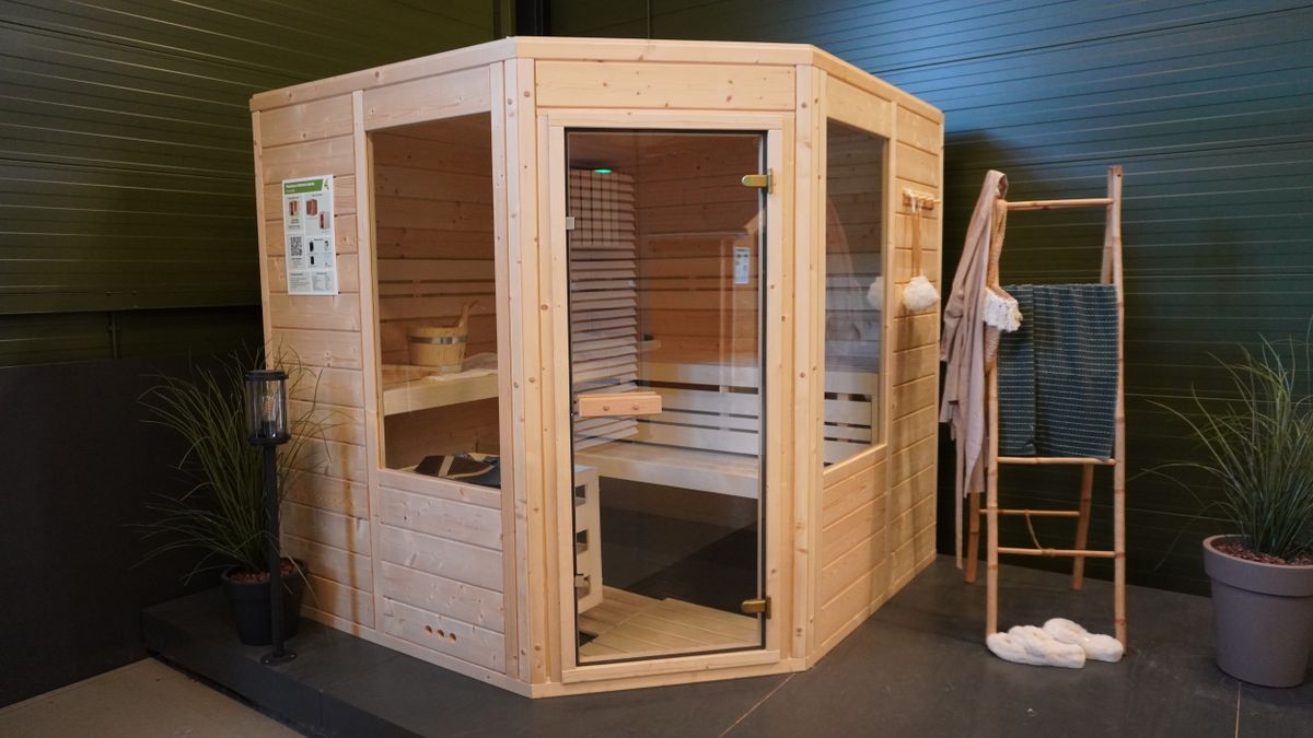 Azalp massieve hoeksauna Eva Optic 200x200 cm - Showroom Model