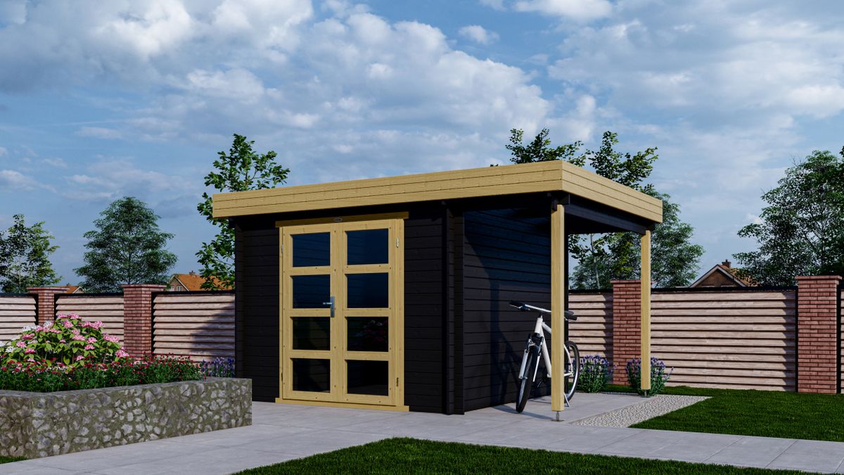 Interflex blokhut met overkapping 331 M - geverfd