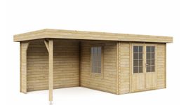 Interflex Blockhütte mit terrasse 3031 Z - Imprägniert Foto von Interflex Blockhütte mit terrasse 3031 Z - Imprägniert