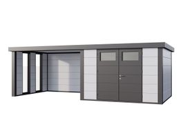 Telluria Classico 3030 metalen tuinhuis met lounge Large links Foto van Telluria Classico 3030 metalen tuinhuis met lounge Large links