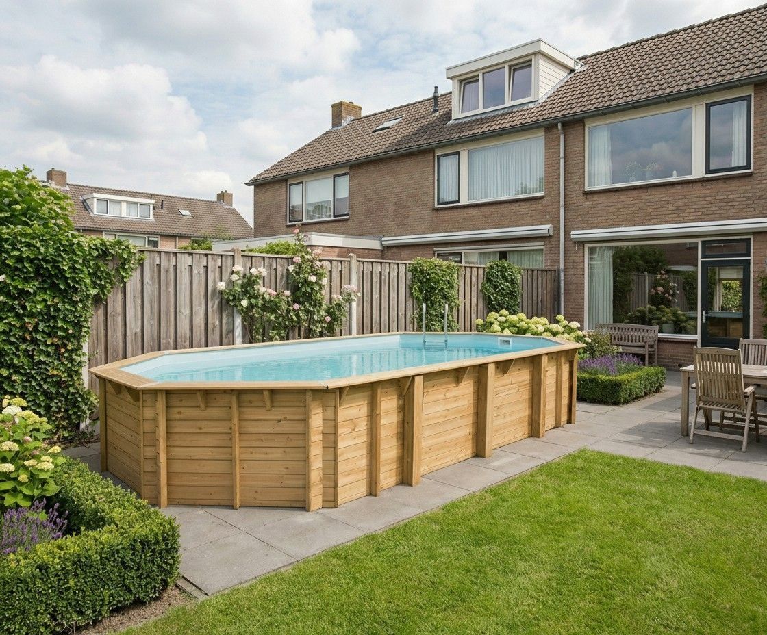 Foto van Ubbink Azura 750 x 400 x 130 cm compleet met beige liner en uitrusting