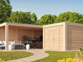 Foto van WoodAcademy tuinhuis met overkapping L-model Nefriet Excellent