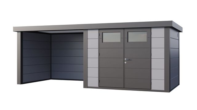 Telluria Classico 3024 metalen tuinhuis met overkapping links