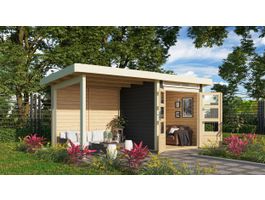 Foto von Karibu 23608 Kandern 1 Gartenhaus mit Anbaudach - Terragrau