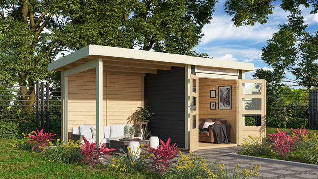 Karibu 23608 Kandern 1 tuinhuis met overkapping - terragrijs