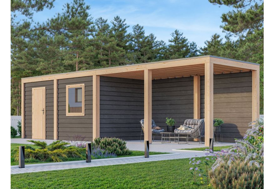 WoodAcademy Gartenhaus mit Überdachung Nefriet Excellent nero 1180x300 cm Foto von WoodAcademy Gartenhaus mit Überdachung Nefriet Excellent nero 1180x300 cm