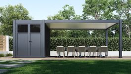 Porchenzo tuinhuis met overkapping Prestige - antraciet Foto van Porchenzo tuinhuis met overkapping Prestige - antraciet