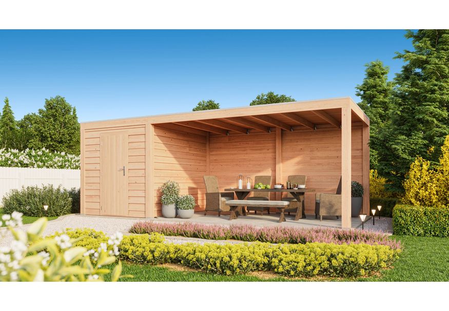 WoodAcademy Gartenhaus mit Terrasse Nefriet Essential 580x400 cm Foto von WoodAcademy Gartenhaus mit Terrasse Nefriet Essential 580x400 cm