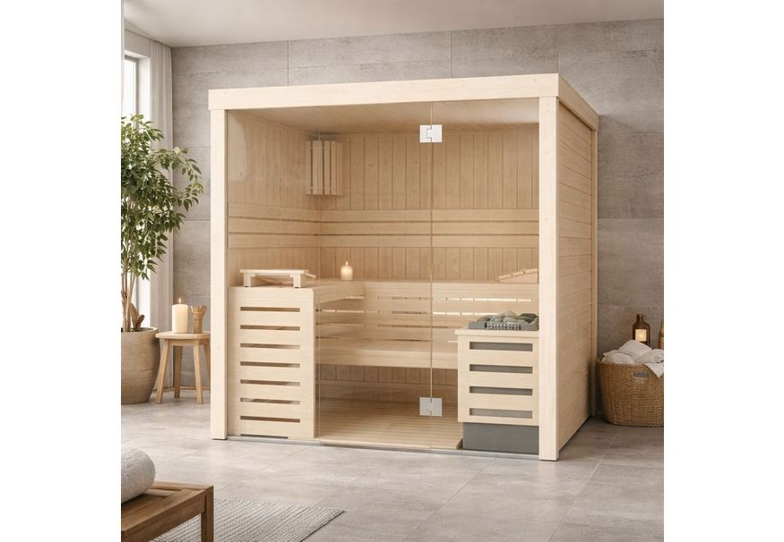 Azalp massieve sauna Rio Glass 198.5x239 cm Foto van Azalp massieve sauna Rio Glass 198.5x239 cm