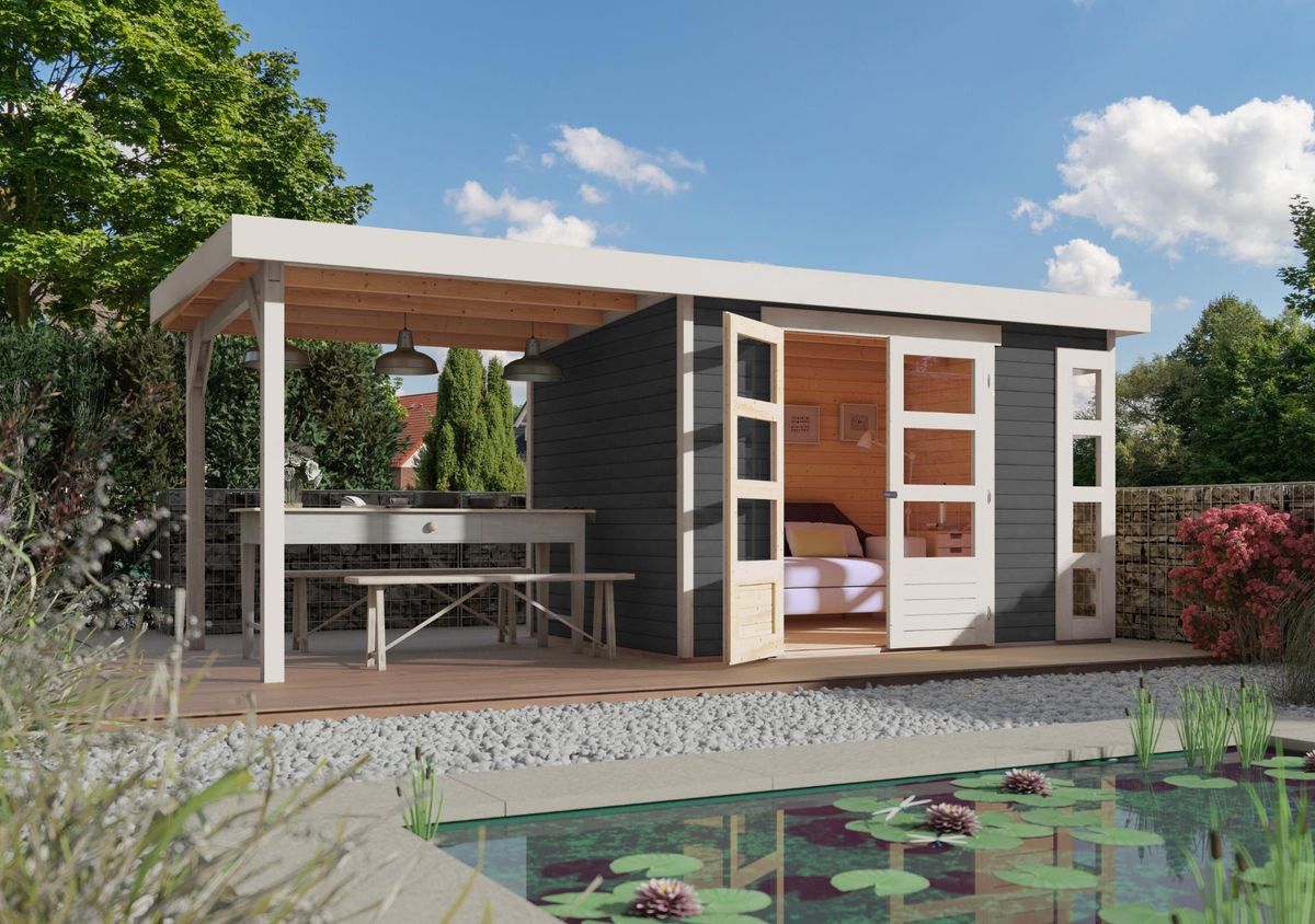 Karibu 82945 Kerko 4 tuinhuis met overkapping - terragrijs