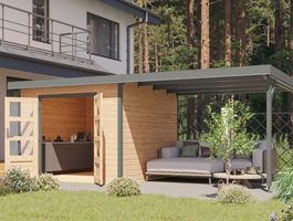 Foto van Karibu 12435 Pluto 6 tuinhuis met overkapping - vuren|grijsaluminium