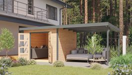 Karibu 12435 Pluto 6 tuinhuis met overkapping - vuren|grijsaluminium Foto van